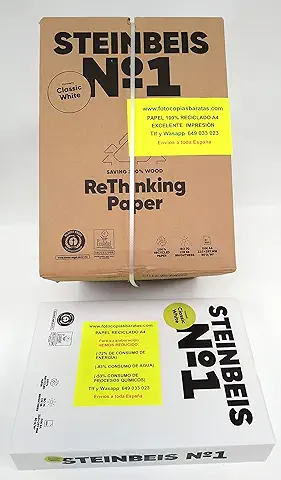 Papel Reciclado Ecológico Din A4 para Impresoras y Fotocopiadoras Papel 100% Reciclado y Ecológico de 80grs Sin Atascos Certificado Iso 70 Ecolabel 011002 Caja 2500 Hojas en 5 Paquetes  