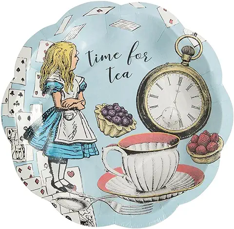 Paquete de 12 Platos Pequeños Azules de Alicia en el País de las Maravillas | Vajillas Desechables, Reciclables a Domicilio | Fiesta del té del Sombrerero Loco, Cumpleaños, Día de la Madre  