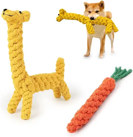 Paquete de 2 Perro Mascota Cachorro Perros Medianos Pequeños Juguetes para Masticar Dentición Aburrimiento Nudo Entrenamiento Dientes Duraderos Regalo Interactivo Algodón Cuidado Dental Trata Jirafa  