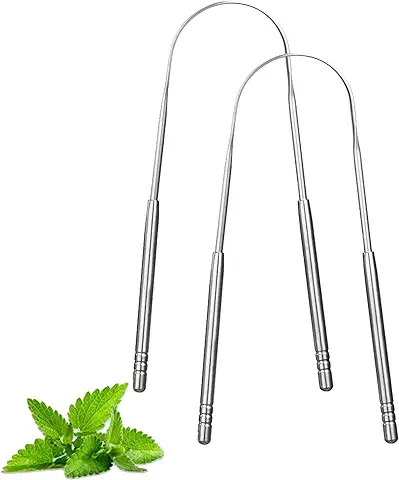 Paquete de 2 Raspadores de Lengua, Limpiadores de Lengua de Acero Inoxidable, Raspador de Lengua para Adultos y Niños, Reduce el mal Aliento y el Aliento Fresco (plata)  