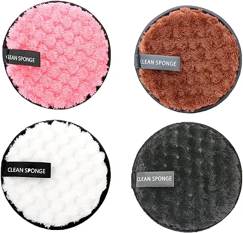 Paquete De 4 Algodones Desmaquillantes Lavables, Esponjas De AlgodóN OrgáNico Desmaquillante, Esponjas De Limpieza Facial Reutilizables De Doble Cara Para Desmaquillador De Limpieza Facial  