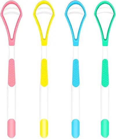 Paquete de 4 Rascadores de Lengua, Limpiador de Lengua, Limpiador de Lengua con Mango de Plástico, Fácil de usar y Limpiar, Cepillo de Lengua Reutilizable para Niños Adultos  