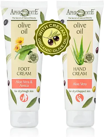 Paquete de Cuidado de Manos y pies Aphrodite, Juego de Regalo Humectante de 2 Piezas para piel Seca, Incluye Crema para pies con aloe vera y Prebióticos (75 ml) y Crema para Manos con aloe Vera(75 ml)  