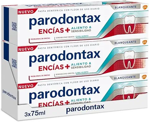 Parodontax Pasta de Dientes Blanqueante Protege Frente a Problemas de Encías, Mal Aliento y Sensibilidad Dental, Pack de 3 x 75 ml  
