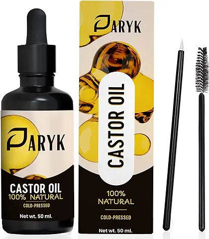 PARYK Aceite de Ricino Prensado en Frío Puro - Estimula y Fortalece el Crecimiento del Cabello, Barba, Pestañas, Cejas, Uñas, Cutículas y piel - Botella de Vidrio, Pincel y Brocha  