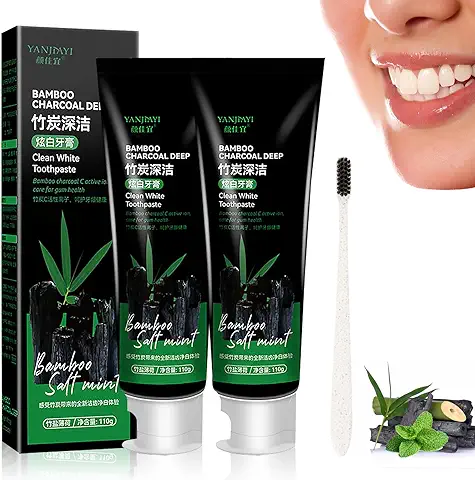 Pasta De Dientes Bamboo 3 Pcs Charcoal Deep Pasta Dientes Yanjiayi Activated Deep Clean White Toothpaste Carbón Activado Deep Clean Pasta De Dientes De Carbón De Bambú Orgánico Con Cepillos De Dientes  