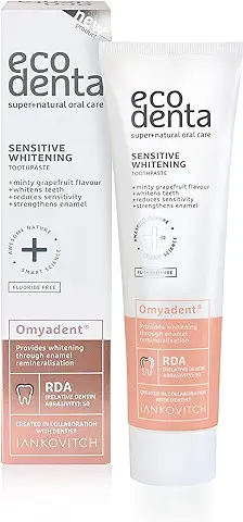 Pasta de Dientes Blanqueadora Ecodenta sin Flúor - Pasta de Dientes Blancos - Blanqueamiento Suave con Abrasivo Omyadent Perfecto para Personas con Dientes Sensibles o Carillas de Porcelana, 100ml  