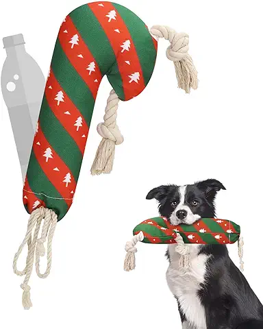 Pawaboo Juguete de Perro Navideño, Juguete de Peluche Chirriante para Perros, Juguete Interactivo para Cachorros, Juguete Suave en Forma de Caña Caramelo para Masticar con Cuerda, Cuidado para Caninos  