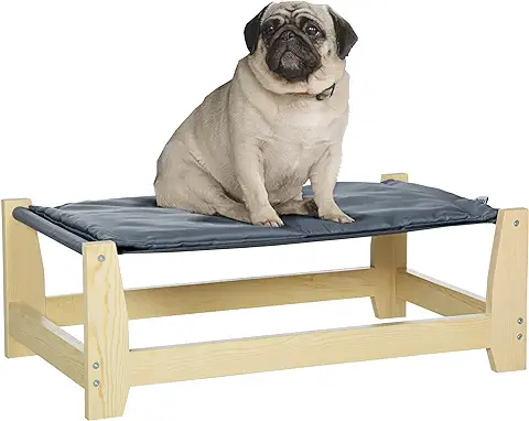 PawHut Cama Elevada para Perros Gatos Cama para Mascotas Medianas y Pequeños con Cojín Lavable Tela Oxford y Marco de Madera Carga 8 kg para Interior y Exterior 70x40x25 cm Gris  