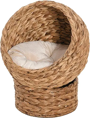 PawHut Cama para Gatos Desmontable Casa para Mascotas Menos de 3,5 kg Diseño Moderno Cojín Extraíble Suave y Cálido 42x33x52cm Marrón y Beige  