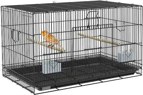 PawHut Jaula para Pájaros 77x46x45 cm Jaula Metálica para Aves con Bandeja Extraíble 2 Perchas 2 Comederos para Periquitos Canarios Negro  
