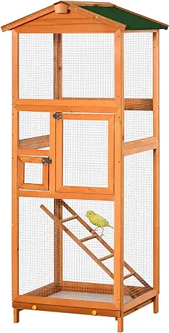 PawHut Jaula para Pájaros Exterior 68x63x165 cm Pajarera de Madera de Abeto con 2 Puertas Bandeja Extraíble y Techo Asfáltico Matural  