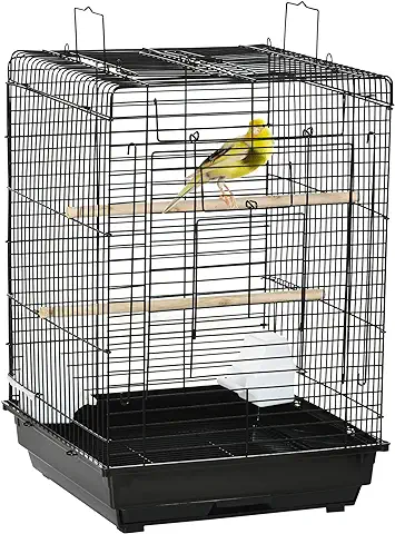 PawHut Jaula para Pájaros Jaula Metálica de Aves 40x40x59 cm con Techo Abatible 2 Perchas 2 Comederos y Bandeja Extraíble para Canarios Periquitos Negro  