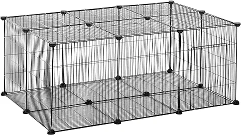 PawHut Parque para Mascotas DIY Jaula para Animales Pequeños de 22 Paneles de Malla Metálica con Puerta Conejos Cobaya 105x70x45 cm Negro  