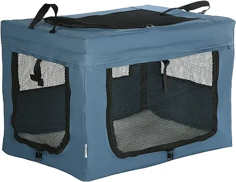 PawHut Transportín Mochila para Perros y Gatos Bolsa para Mascotas Transportador para Perros con 3 Puertas y Cojín Suave 60x42x42 cm Azul  