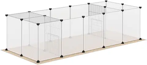 Pawhut Valla para Mascotas DIY con Alfombrilla Parque para Animales Pequeños con 20 Paneles de Resina Jaula Modular para Cobayas Conejos Chinchillas 175x70x45 cm Blanco  