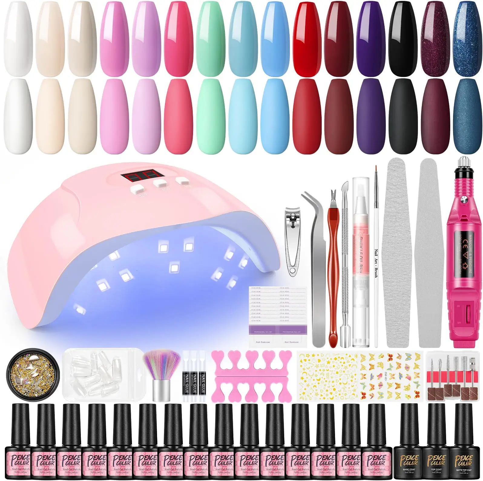 PEACECOLOR Kit de Uñas Semipermanentes Completo con 36W U-V/LED Lámpara 15 Colores Esmaltes Semipermanentes para Uñas, Kit Uñas con Lima Electrica Uñas Profesional Accesorios para Manicura  