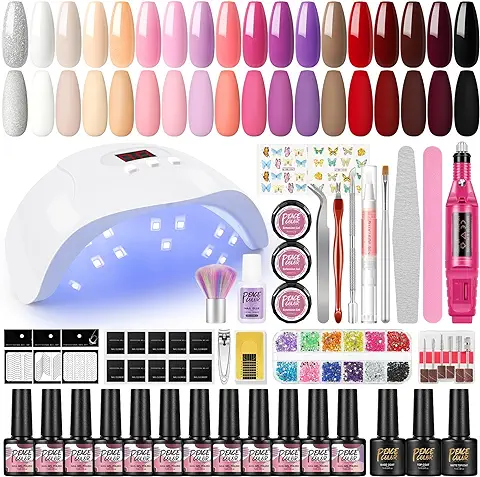PEACECOLOR Kit Uñas Semipermanente en Gel 18PCS Esmalte en Gel con 36W Lámpara, Kit en Gel de 5ML U-V Gel con Mate y Base Top Coat para Manicura Francesa DIY Uña Arte  