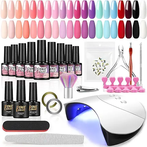 PEACECOLOR Kit Uñas Semipermanentes Completo 20 Colores Esmaltes Semipermanente Kit Uñas de Gel con 36W U V/LED Lámpara Kit Manicura para Principiantes Decoración de Uñas  