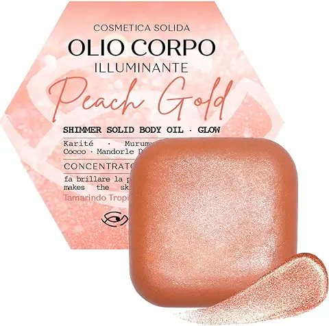 PEACH GOLD - Aceite Hidratante con Brillo - Crema Hidratante Nutritiva - Loción Corporal para Mujeres - Ingredientes Naturales Orgánicos, Vitamina E - Aceite Corporal Brillante, Loción Bronceadora  