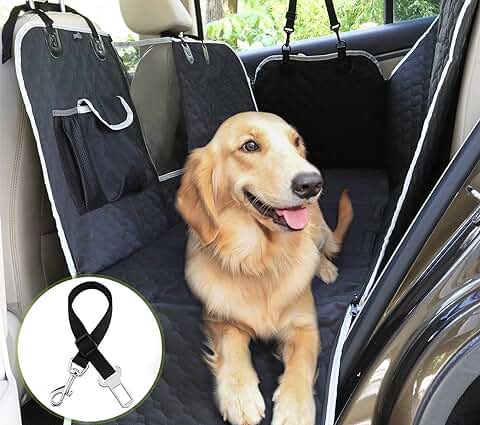 Pecute Funda Perros Coche con Bolsa de Regalo Funda de Asiento para Perros Impermeable y Resistente, Protector Coche Perros con Rejilla Flexible Pasar Aire, Universal para SUV, Camión  