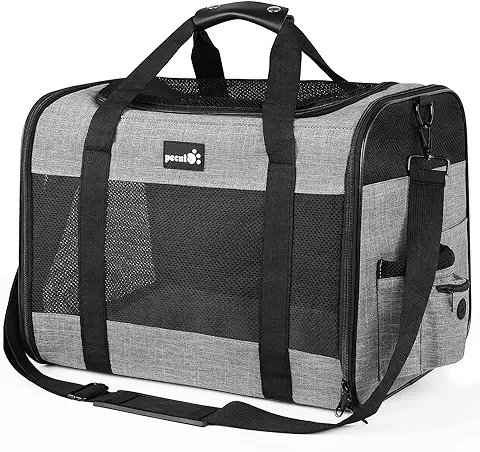 Pecute Transportín Perro Gato Pequeñas, Bolsa Transporte Transpirable para Mascotas, Portador de Viaje con Correa de Hombro Ajustable, Transporte de Gato con Colchón Suave  
