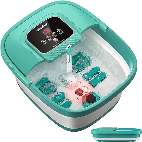 Pediluvio Massaggiatore Piedi,GLORITY Barreño Plegable con Calentador,Burbujas,Infrarrojos,Masaje Pies con Control de Temperatura y Temporizador,Cuenco de Piedra Pómez Para Pedicura,Pies Portátil  