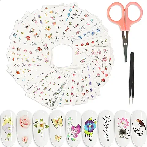 Pegatinas de Uñas con Flores,BOLASEN,48 Unidades,Pegatinas de Transferencia de Agua para Uñas, Manicura, Calcomanías de Uñas, para Diseños de Uñas Falsas, Pegatinas de Uñas para Mujeres, Niñas y Niños  