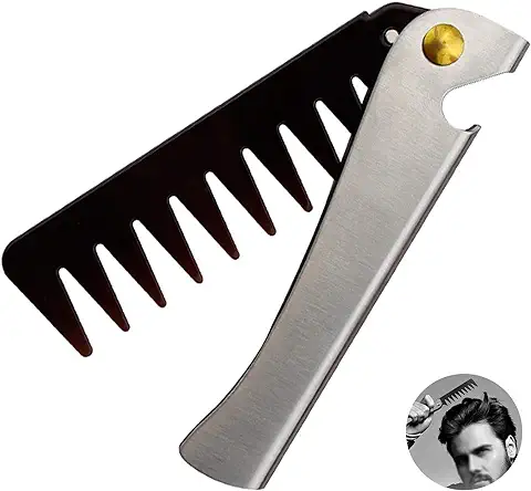 Peine de Barba Plegable Portatil Peine de Peinado de Hombres Herramienta de Peluquería con Mango Para Pelo y Barba Peines Para Barba de Acero Inoxidable de Bolsillo para el Peinado de Cabello 1 Pieza  