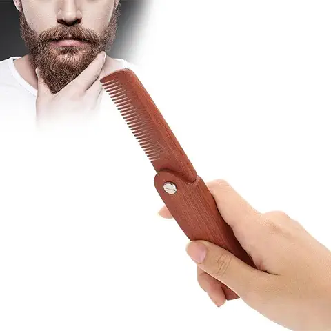 Peine de Bigudí de Bolsillo Plegable Portátil, Ideal para Cabello de la Cabeza, Barba y Bigotes - Herramienta de Estilo de Madera Natural para Hombres  