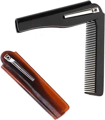 Peine de Bolsillo, DIYCUT 2 Piezas Peine Barba Hombre, Peine Pequeño Retráctil, Peine de Viaje Portátil, Peine de Peluquería Negro y Marrón para Peluquería y Uso Diario  