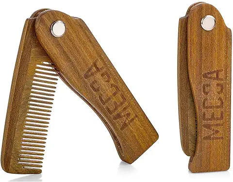 Peine de Madera Plegable - Paquete de 2, Construcción de Madera Maciza de Sándalo - Peines de Bolsillo de Dientes Finos para Barba, Bigote y Cabeza para todo tipo de Cabello  