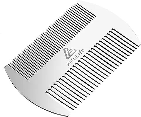 Peine de Metal para el Pelo y la Barba, Tamaño de Tarjeta de Crédito, Peine Perfecto para la Cartera y el Bolsillo, Antiestático (Peine de Acero Inoxidable Plateado)  