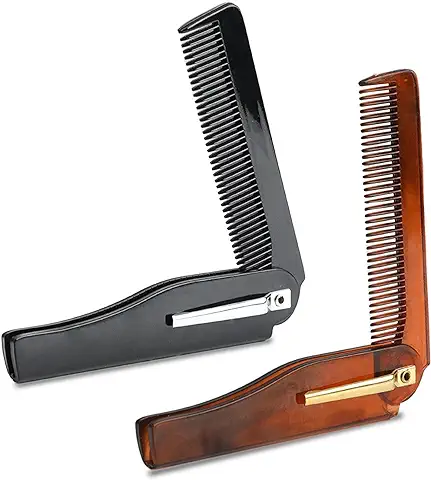 Peine Hombre Plegable 2pcs Cepillo Pelo Mini Peine Barba de Pelo Antiestático para Mujer Hair Brush con Decoración de Chapa Metálica Peine Hombre de Pelo Portátil Cepillo Better para Barbero  