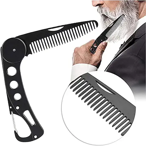 Peine para Barba Plegable de Acero Inoxidable para Hombres y Mujeres, con Bolsillos, con Función de Abridor y Enganche para Llavero  