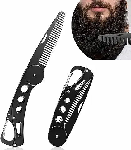 Peine Plegable para Barba de Acero Inoxidable Peine para Barba, Peine para Bigote, Bolsillo de Metal para Hombres, para aseo o Peinar Barba (negro)  