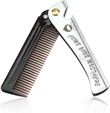Peine Plegable para Hombre Plegable de Acero Inoxidable, Peine para El Pelo y La Barba, Peine de Barba, Peine de Bolsillo,Peine De Bolsillo De Acero Inoxidable para Barba y Bigote(Negro)  