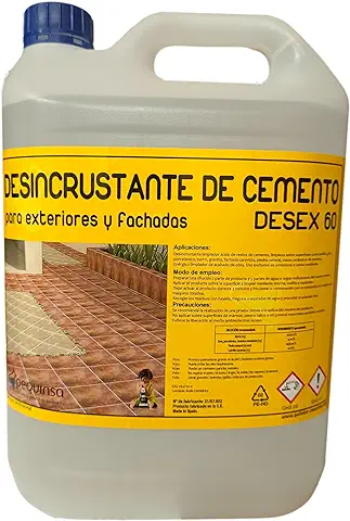 PEQUINSA Detergente Desincrustante Acido Limpiador de Ceramica, Granito, Piedra Natural etc. Elimina Tambien Restos de Cemento. Envase 5 Litros.  