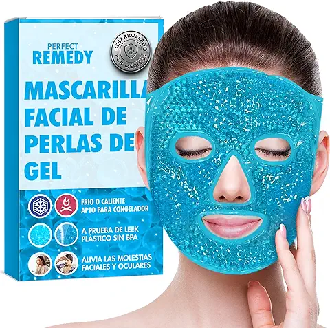 Perfect Remedy Máscara Gel Frío Cara - Antifaz Gel Frío y Calor Reutilizable - Máscara Fría Dolor Cabeza Migraña Bolsas y Ojeras Inflamación - Cuidado Facial para Hombre y Mujer [Azul]  