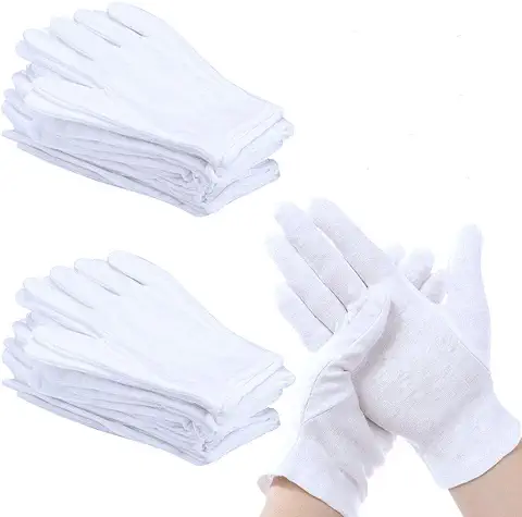 PERFETSELL 12 Pares 24 Guantes Blancos Algodon 100% Guantes de Algodón Finos Guantes Algodon Dermatologicos Guantes de Trabajo Blanco Guantes Disfraz Guantes Camarero Guantes Blancos Adulto para Manos  