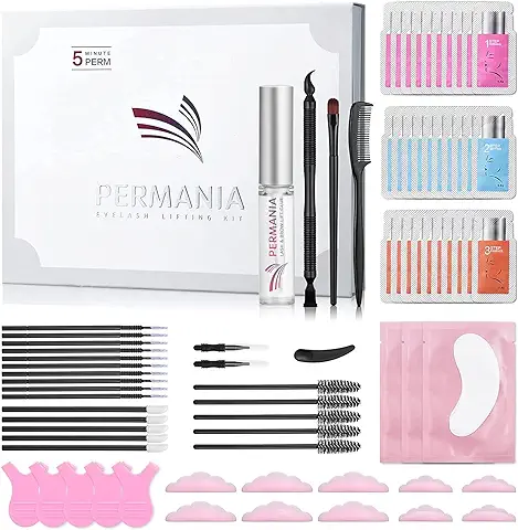 PERMANIA Kit de Pestañas Permanentes, kit de Elevación de Pestañas de 30 Piezas, kit de Laminación de Cejas con Sistema de 3 Pasos, se Vuelve Natural con un Impulso, dura Hasta 6 Semanas, Perfecto  