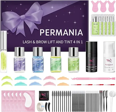 PERMANIA Tinte Pestañas and Lifting Pestañas, Lash Lift and Tint, 4 en 1 y Juego Negro, para Salón y uso Doméstico,También Funciona en la Laminación de Cejas y Teñido de Cejas-10ml  