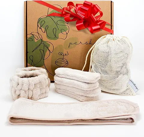 Perskeep - Skincare kit. Diadema Maquillaje con Muñequeras Absorbentes, Discos Desmaquillantes y Bolsa Lavadora. El Mejor Regalo para el Cuidado Facial Mujer. Maquillaje Mujer y Limpiador Facial. Set  