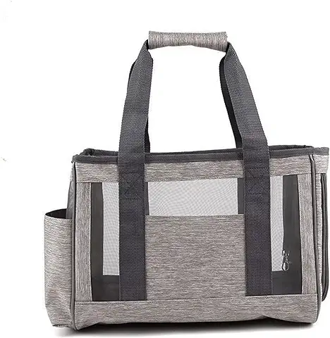 PETCUTE Bolsa de Transporte para Mascotas,Respirable Plegable Bolsa para Mascotas con Correa de Hombro Ajustable y Bolsill,Bolsa de Transporte para Gato Perros con Correa de Seguridad Interior  