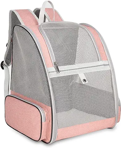 PETCUTE Transportin Gato,Plegable Mochilas para Gatos y Perro,Malla Completa Transpirable Bolsa Transporte con Estructura de Alambre, Transportin Estable para Viaje Aprobada por Aerolínea Rosa  