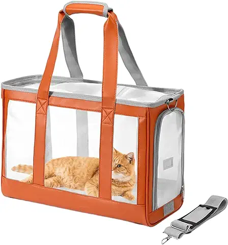 PETCUTE Transportín Gato Pequeño,Bolsa Transporte Mascotas con Correa de Seguridad Interior,Transpirable,Duradera,Bolsa Viaje Portátil para Mascotas,Colchón Suave,Transportín para Perros  