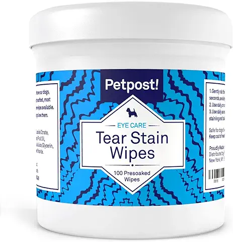 Petpost | Toallitas Limpiadoras de Ojos – 100 Almohadillas de Algodón Pre-Húmedas – El Mejor Tratamiento Ocular para Pelaje Blanco – Aprobado para Malteses – Libre de Químicos y Lejía – 4 Oz. (100 ct)  