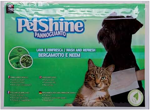 PETSHINE Guante - 1 Pieza - para la Limpieza e Higiene de su Mascota. Propiedades Hidratantes y Emolientes, Fáciles, Rápidas y Seguras, Mantienen el Cabello Limpio.  