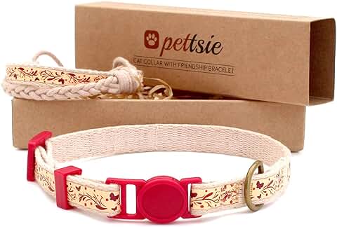 Pettsie Pulsera de Amistad con Collar de Gato, caja de Regalo Ecológica, Anillo en D para Accesorios, 100% Algodón para Mayor Seguridad y Comodidad, Ajustable de 19 a 29 cm, rojo  