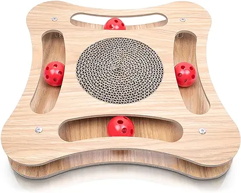 Pfotenolymp Juguete de Madera para Gatos Tablero de Rascar de Cartón Interactivo y Ecológico para Gatos - Tablero de Juego para Mantener Ocupado  